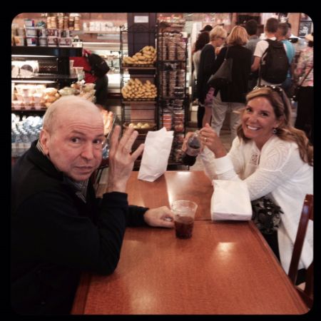 Francine Sinatra Anderson and her father took pictures together at a coffee shop.